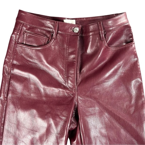 Aritzia Wilfred Melina Vegan Leather Straight Leg Pants In Rich Maroon Size 8 - Picture 4 of 10